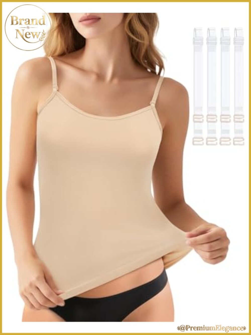 Double Lined Scoop Neck Tank Top with Adjustable Clear Straps